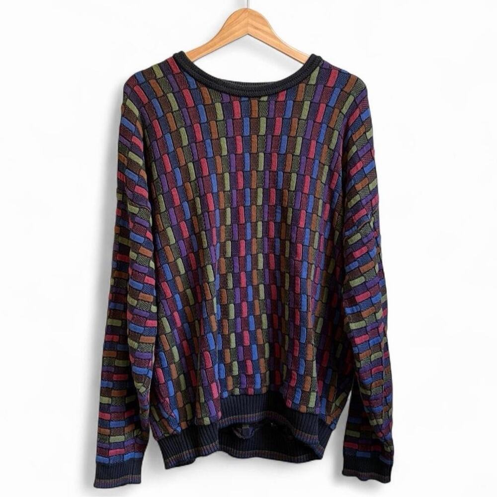 Vintage 90s Toscani Retro 3D Knit Coloful Grandpa Mens XL Sweater